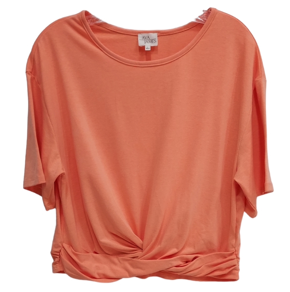 Ava James Sz L Peach Blouse Pullover Lightweight Short Sleeve - Picture 1 of 4